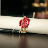 Notary’s public pen and stamp on testament and last will. Notary public tools Notary